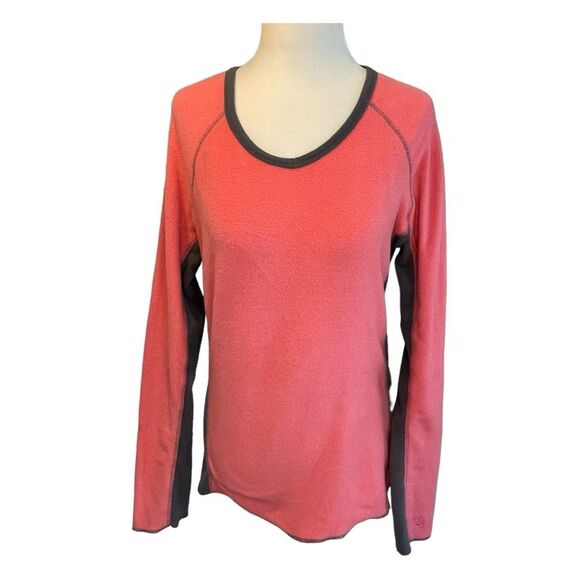 Cuddl Duds Fleecewear Top Pink Gray Stretch Knit Long Sleeve V-neck M - Picture 1 of 6